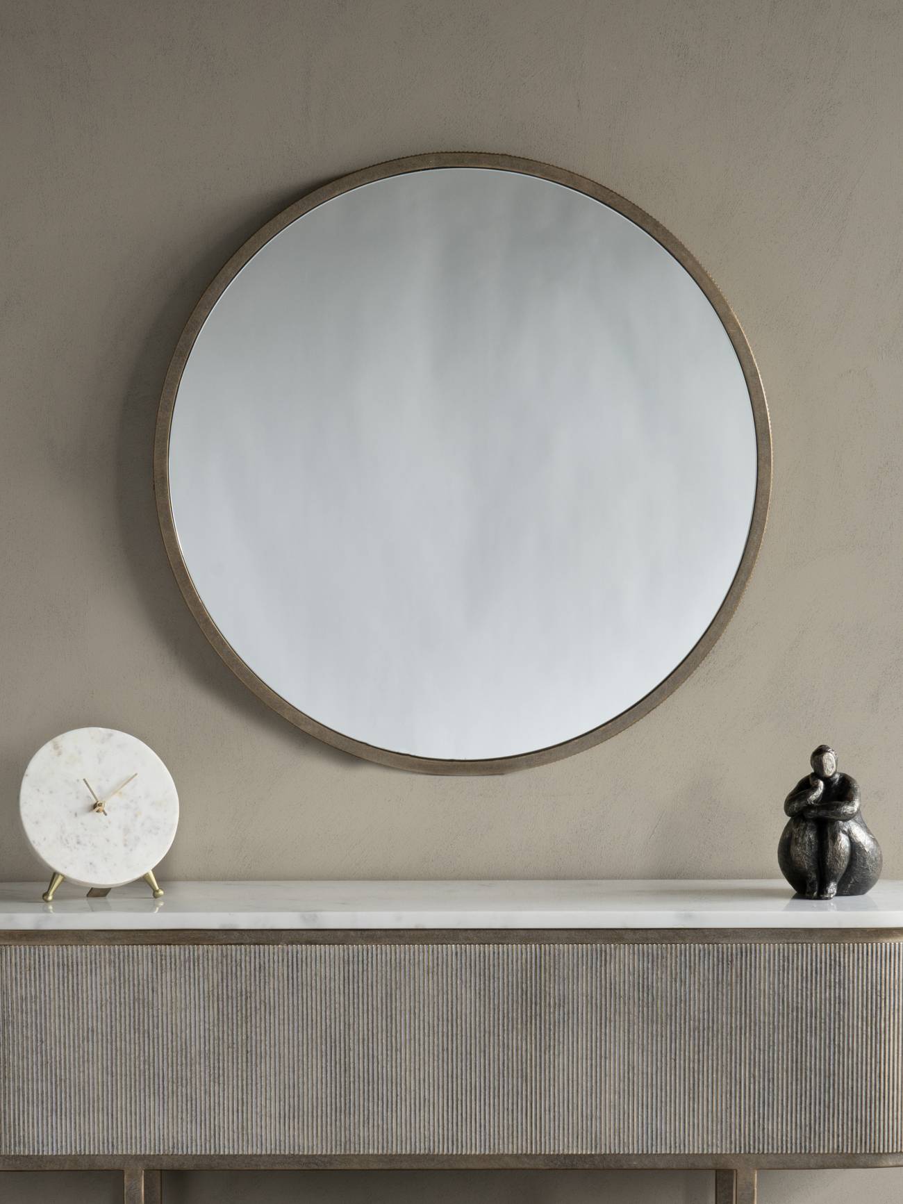 Belvedere Aged Gold Ribbed Round Wall Mirror